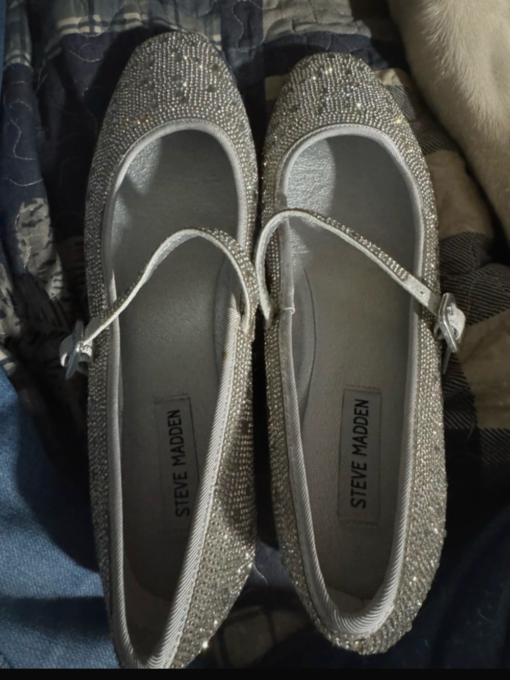 Steve Madden Silver Sparkle Mary Jane Flats
